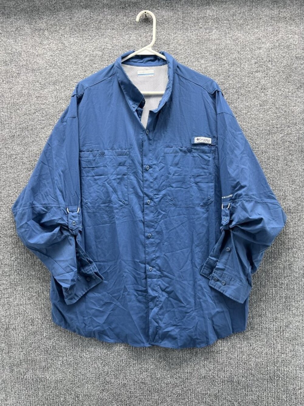 Columbia PFG Shirt Men XL Blue Check Long Sleeve Button Up Polyester Fishing
